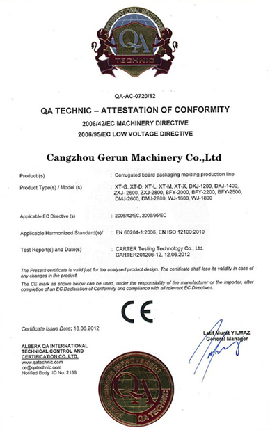 الصين Cangzhou Gerun Machinery Co.,Ltd الشهادات